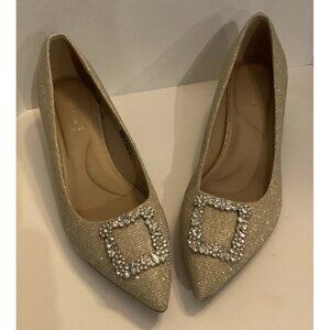Anne Klein Nambi Gold Metallic Glittery Rhinestone Dress Formal Shoes Size 8 New